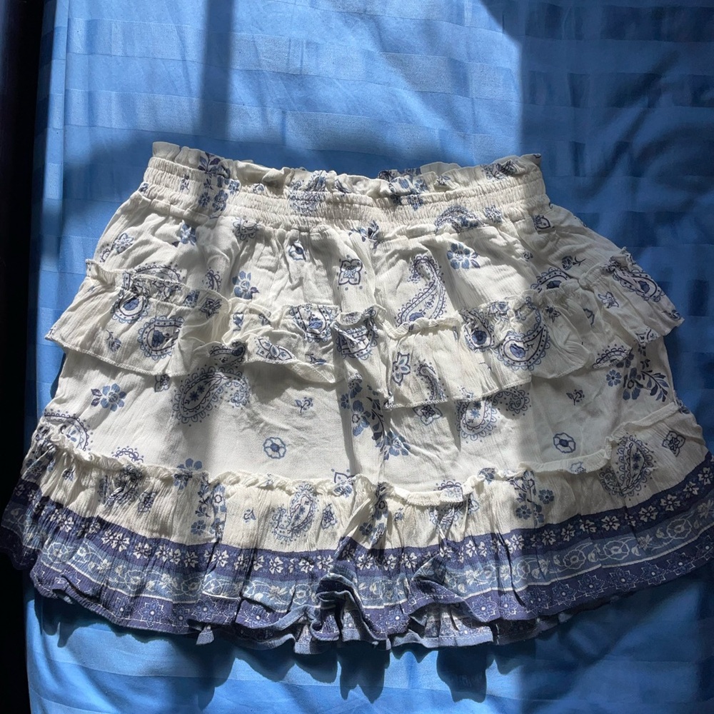 Ruffled White and Blue Beachy Skirt